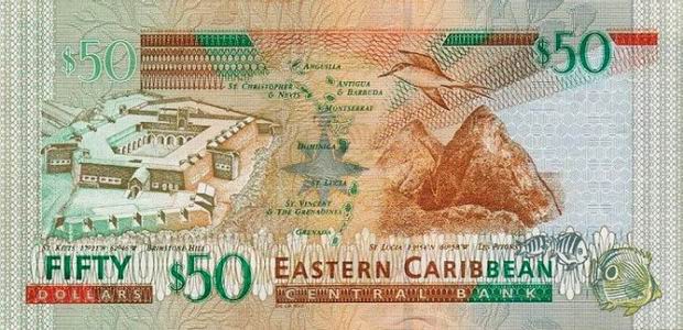 Купюра номиналом 50 восточнокарибских долларов, обратная сторона